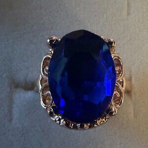 blue cz gold tone fashion cocktail ring sz 7